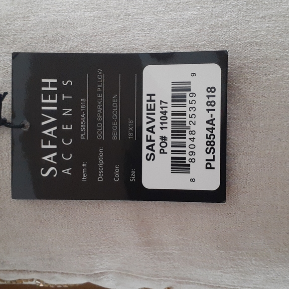Safavieh Throw Pillow Beaded Gold Sparkle Velvet Golden Beige 18” Square NWT - Picture 5 of 12
